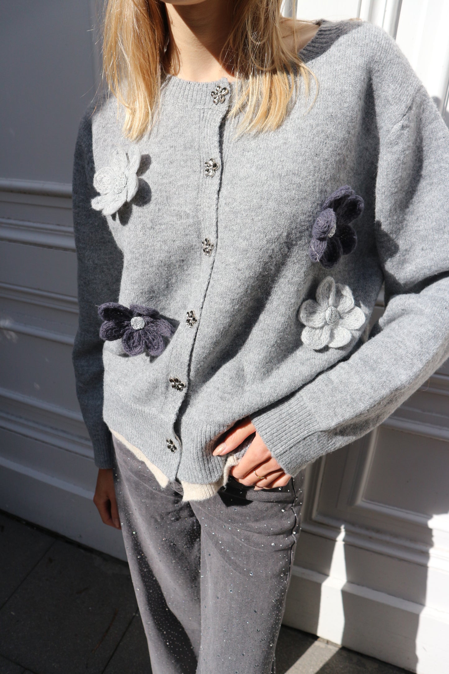 Grey Flowers Knit