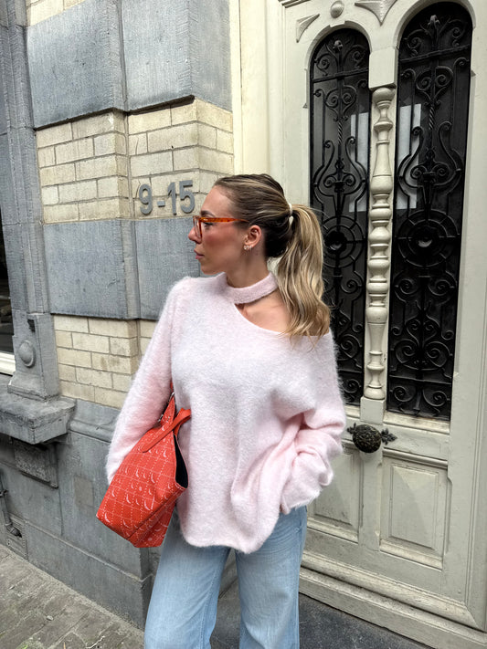 Fluffy Cut-Out Sweater Pink