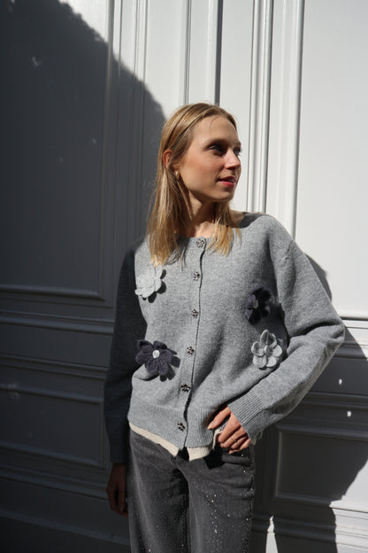 Grey Flowers Knit