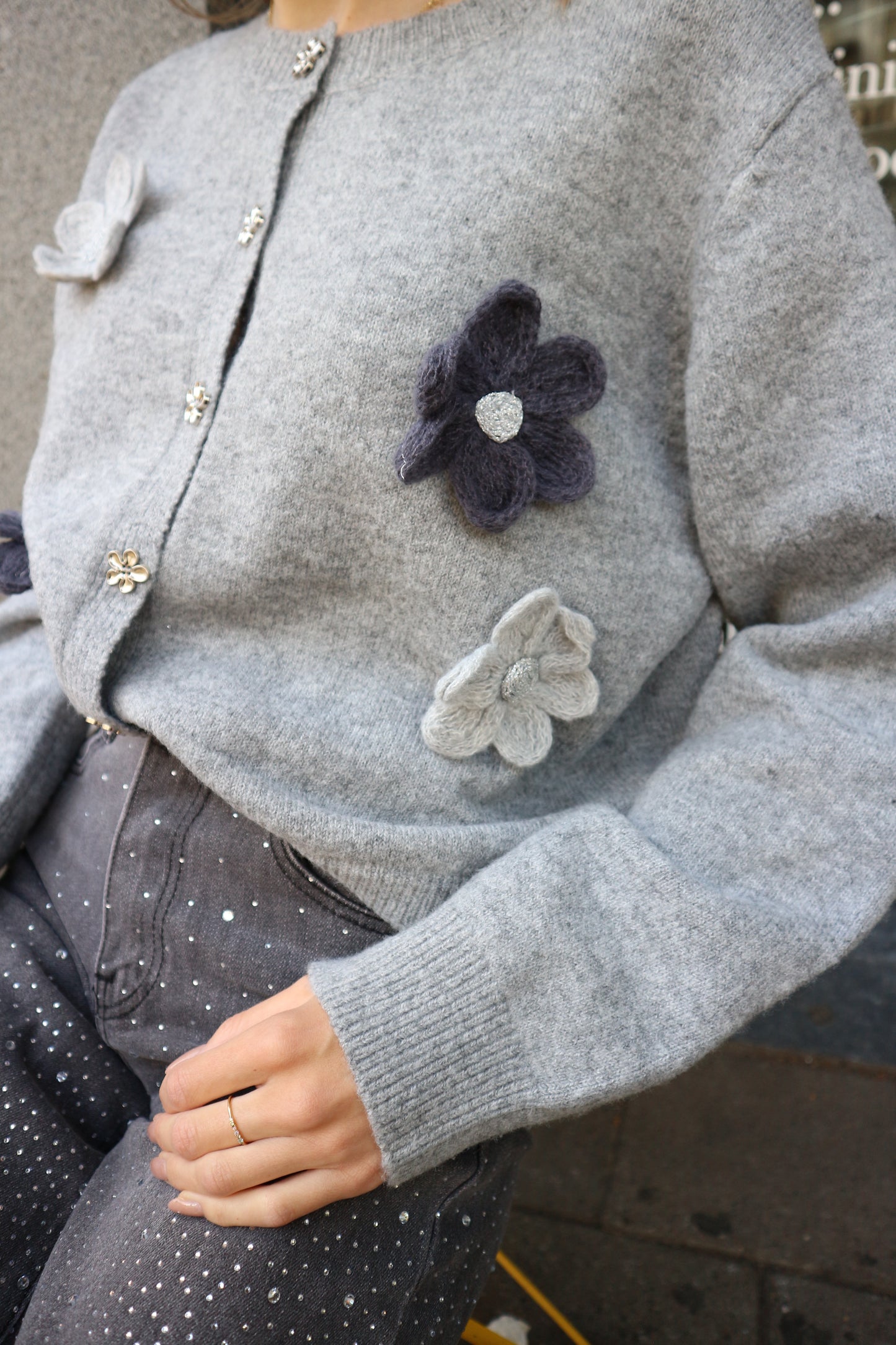 Grey Flowers Knit