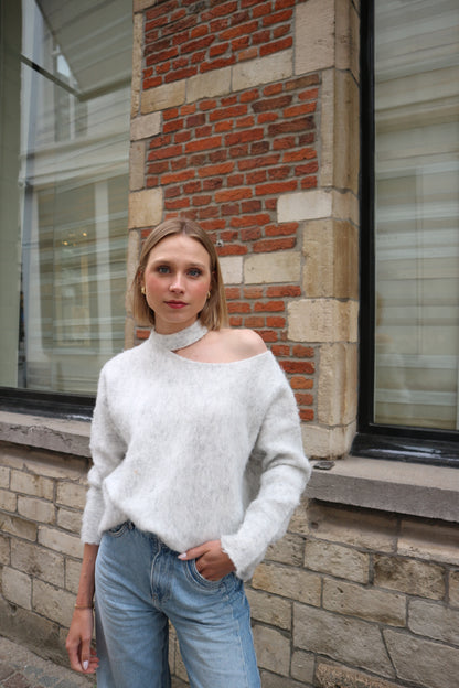 Fluffy Cut-Out Sweater Grey