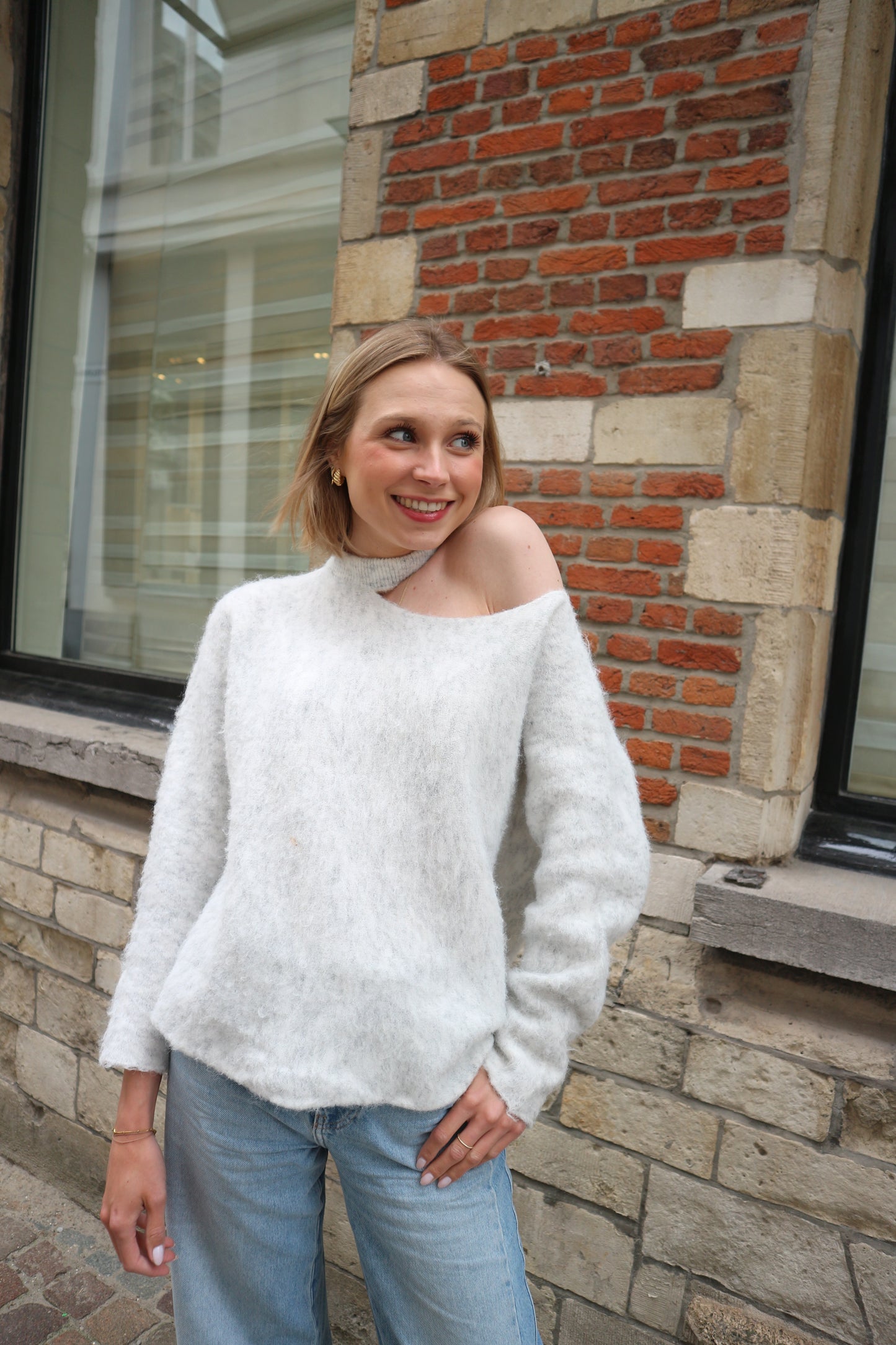 Fluffy Cut-Out Sweater Grey