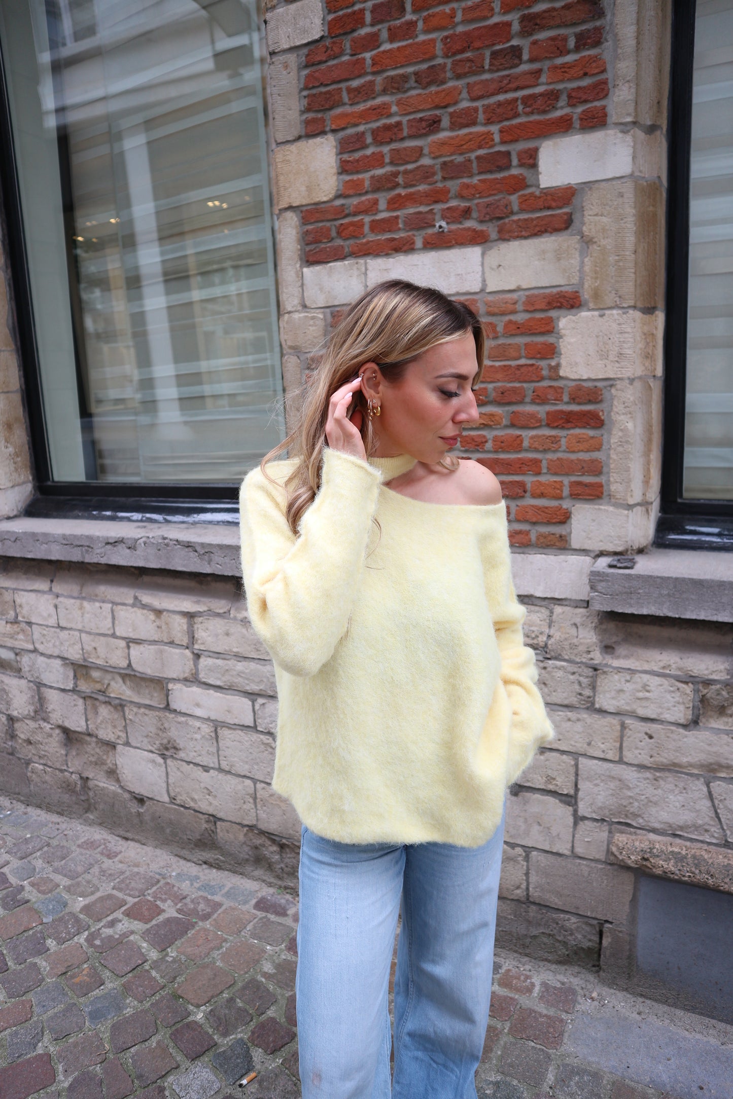 Fluffy Cut-Out Sweater Yellow